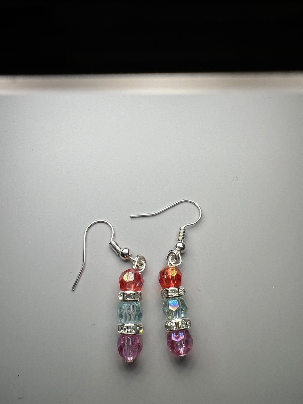 Hand Crafted Red, Blue & Purple Crystal Drop Earrings
